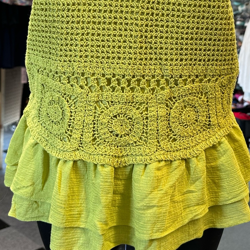 Milk & honey women's linen halter top chartruese Anthropologie crochet boho exc - Picture 5 of 6